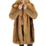 Penkiiy Men’s Faux Fur Long Coat Winter Warm Thicken Jacket Cardigan Fluffy Soft Plush Outerwear Overwear